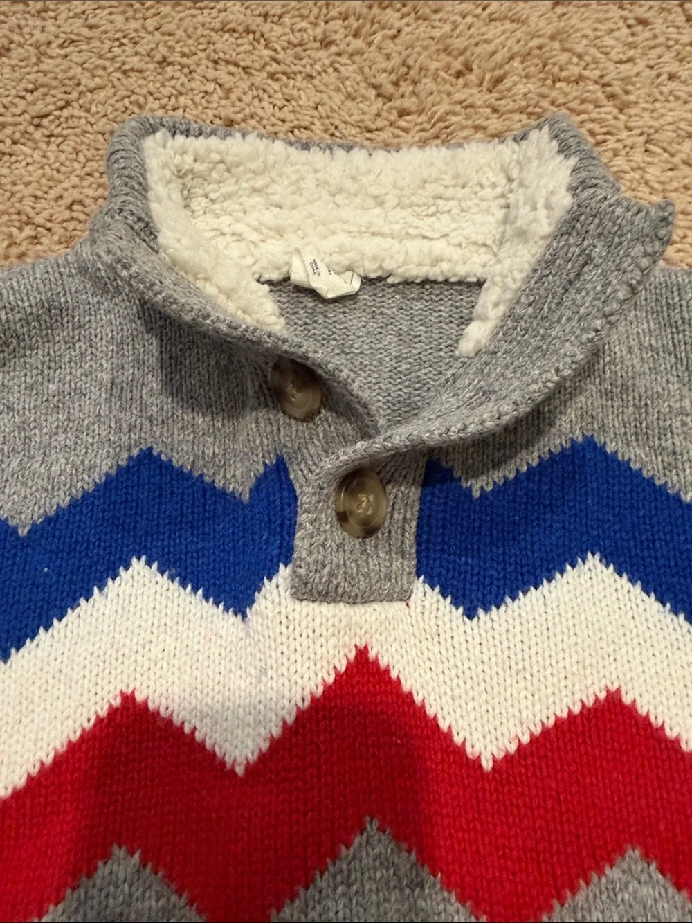 GAP Gray Sweater with Red, White & Blue Chevron Stripes